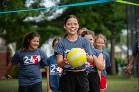 Girls playing volleyball