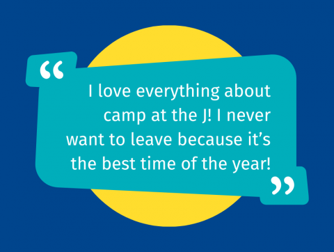 Graphic reading: I love everything about camp at the J. I never want to leave because it’s the best time of the year!